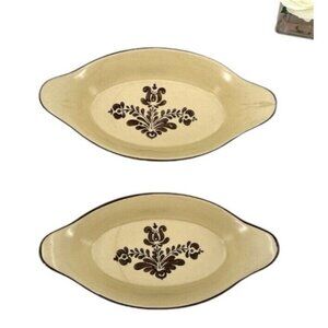 Vintage Pfaltzgraff Au Gratin Baker Dish Stoneware Village Pattern #265 Set Of 2